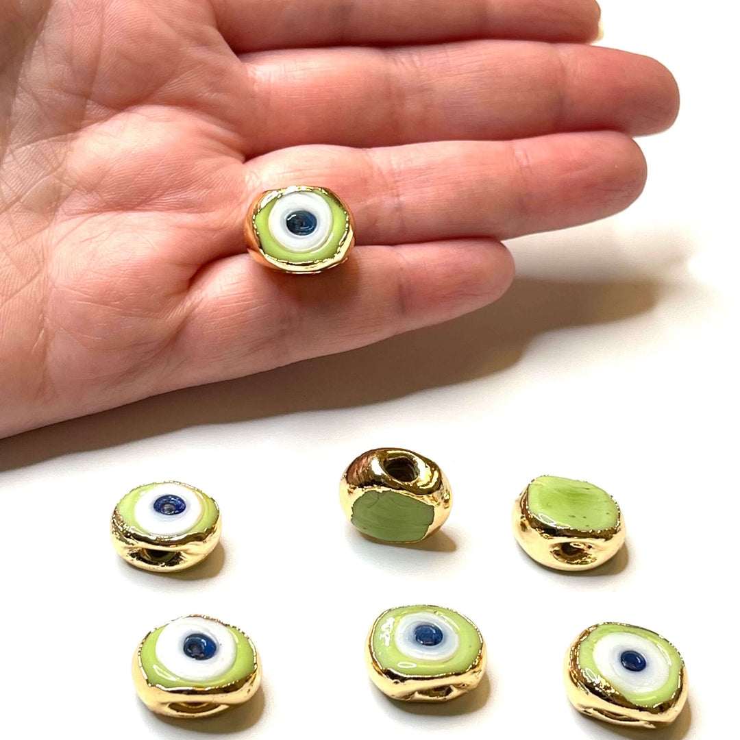 24Kt Gold Plated Hand Made Evil Eye Beads, Hand Made Evil Eye Beads Green