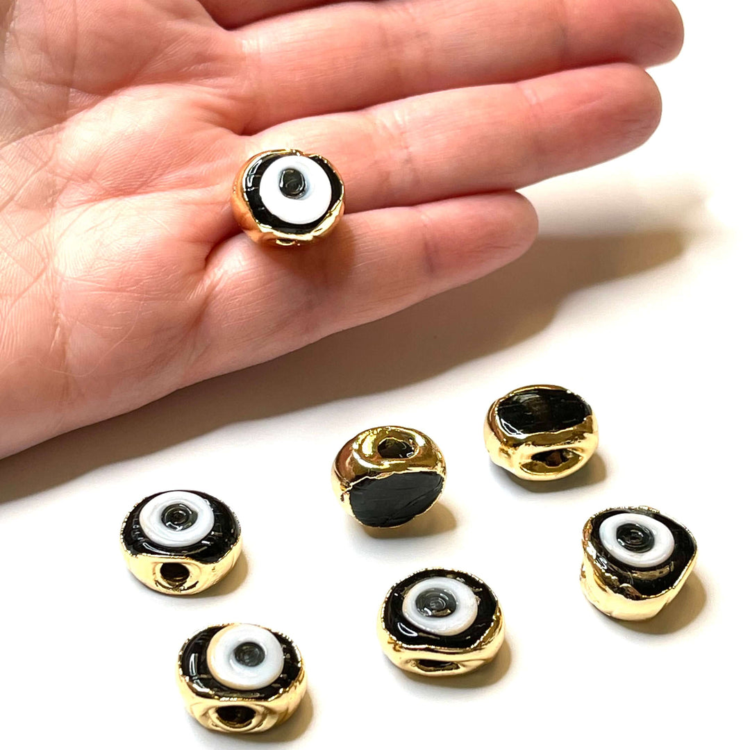 24Kt Gold Plated Hand Made Evil Eye Beads, Hand Made Evil Eye Beads Black