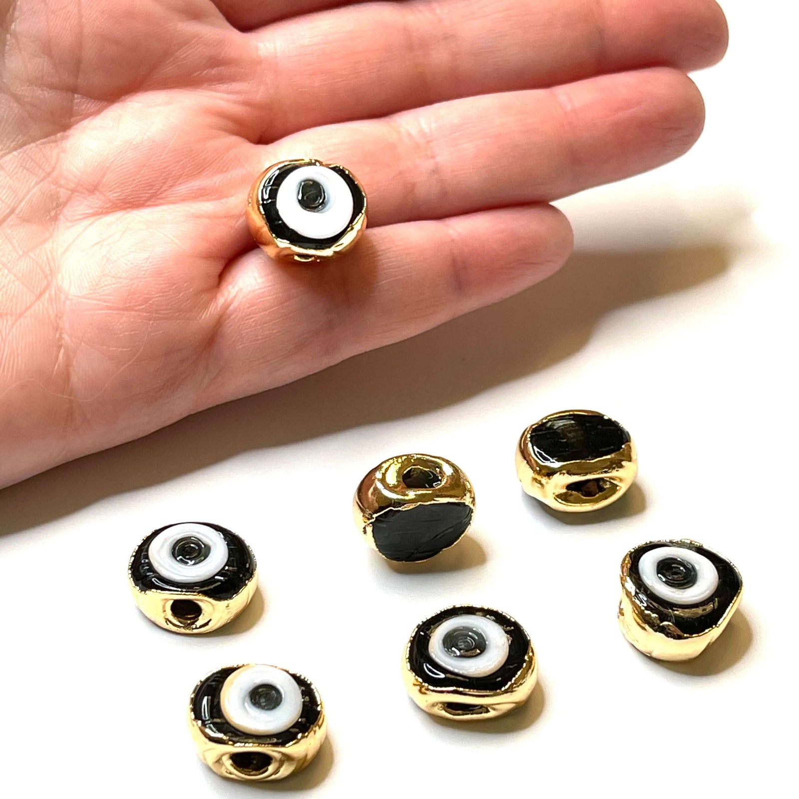 24Kt Gold Plated Hand Made Evil Eye Beads, Hand Made Evil Eye Beads Black