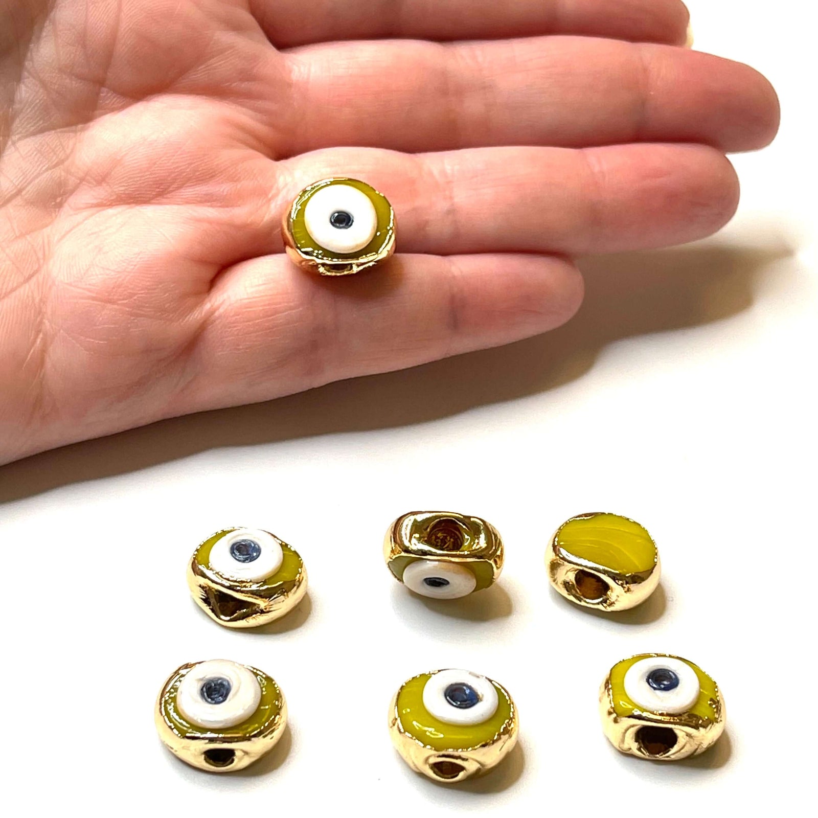 24Kt Gold Plated Hand Made Evil Eye Beads, Hand Made Evil Eye Beads Yellow