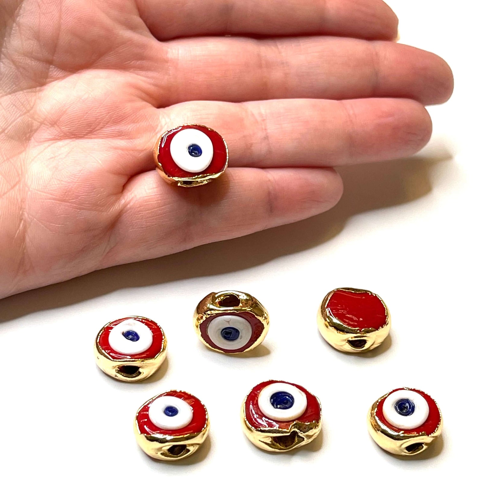 24Kt Gold Plated Hand Made Evil Eye Beads, Hand Made Evil Eye Beads Red