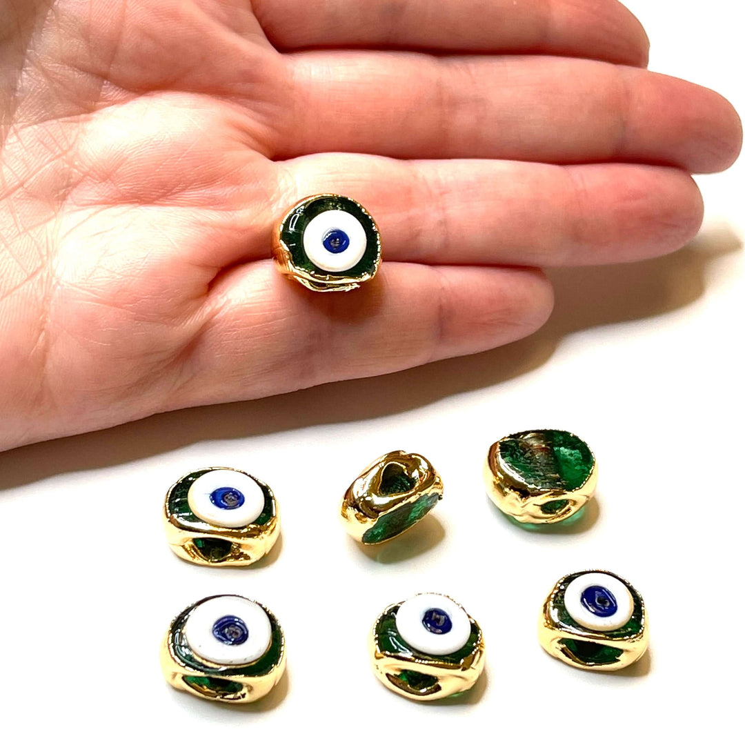 24Kt Gold Plated Hand Made Evil Eye Beads, Hand Made Evil Eye Beads Green