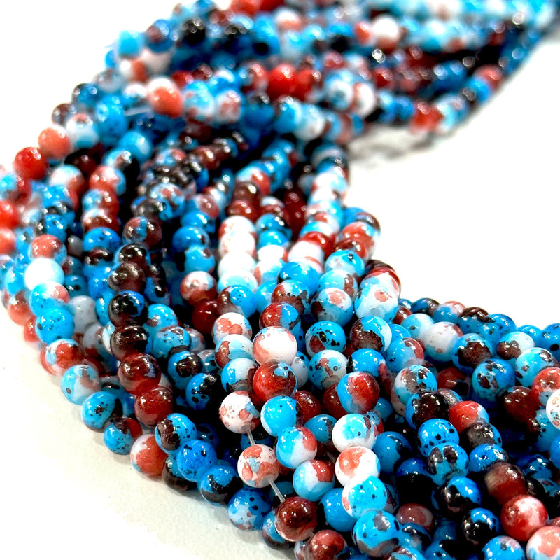 4mm Marbled glass beads, smooth round glass beads full strand