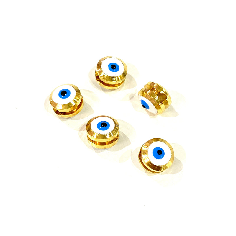 NEW!! 7mm 24K Gold Plated Evil Eye Beads, 7mm 24K Gold Plated Evil Eye Spacers, 5 Pcs in a Pack