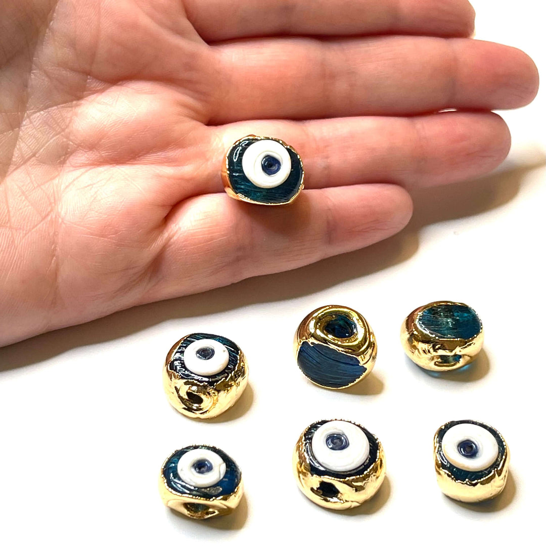 24Kt Gold Plated Hand Made Evil Eye Beads, Hand Made Evil Eye Beads Teal