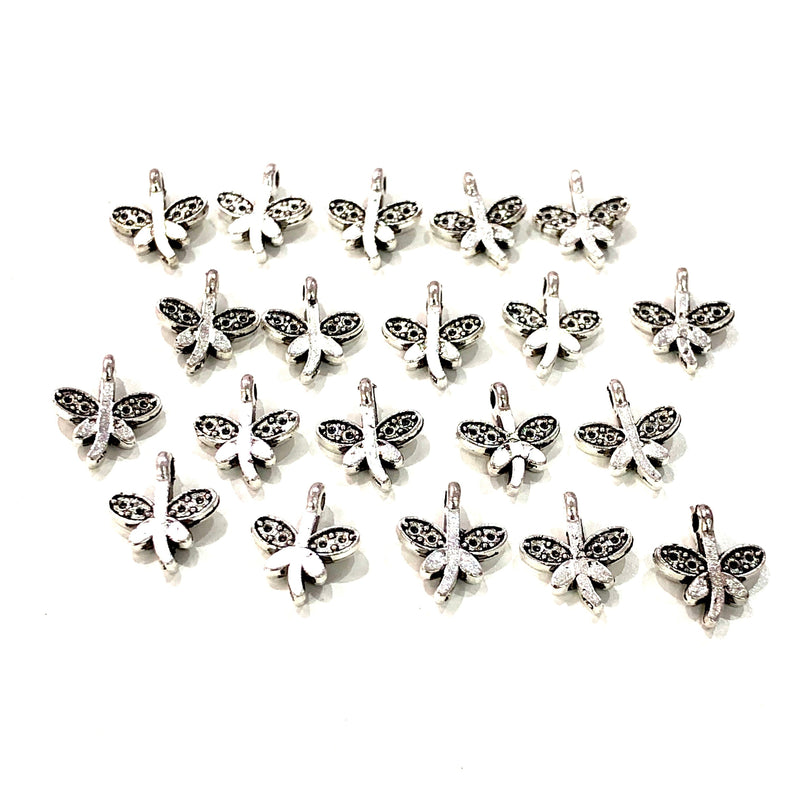 Antiksilberne Libellen-Charms, versilberte Messing-Libellen-Charms, 20 Stück in einer Packung