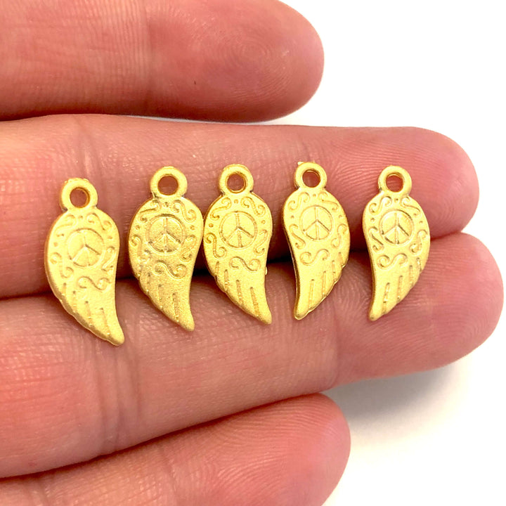 24Kt Matte Gold Plated Brass Wing Charms, 5 pcs in a pack