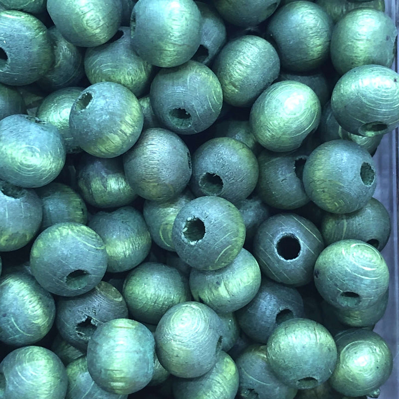 50Gr Bulk, 10 mm Wooden Beads Green Color