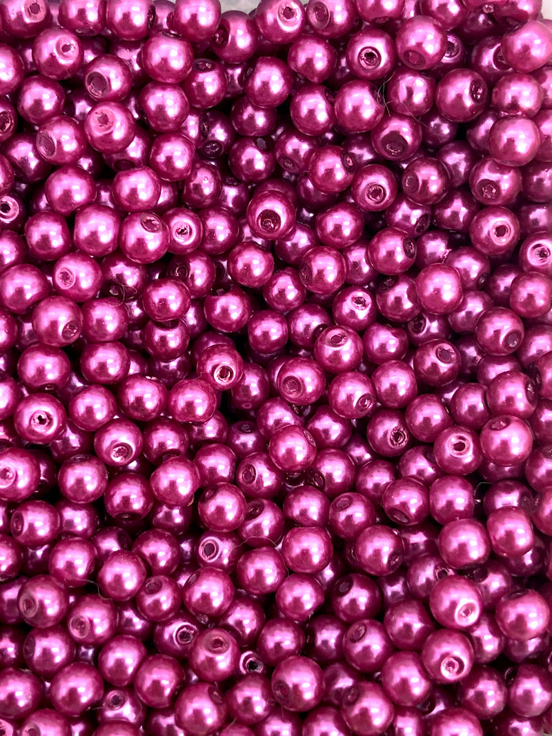 Perles de verre nacrées 4 mm, couleur bordeaux