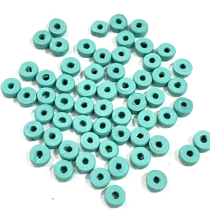 Perles Rondelles en Bois 8 mm - Couleur Menthe, Paquet de 50 Gr