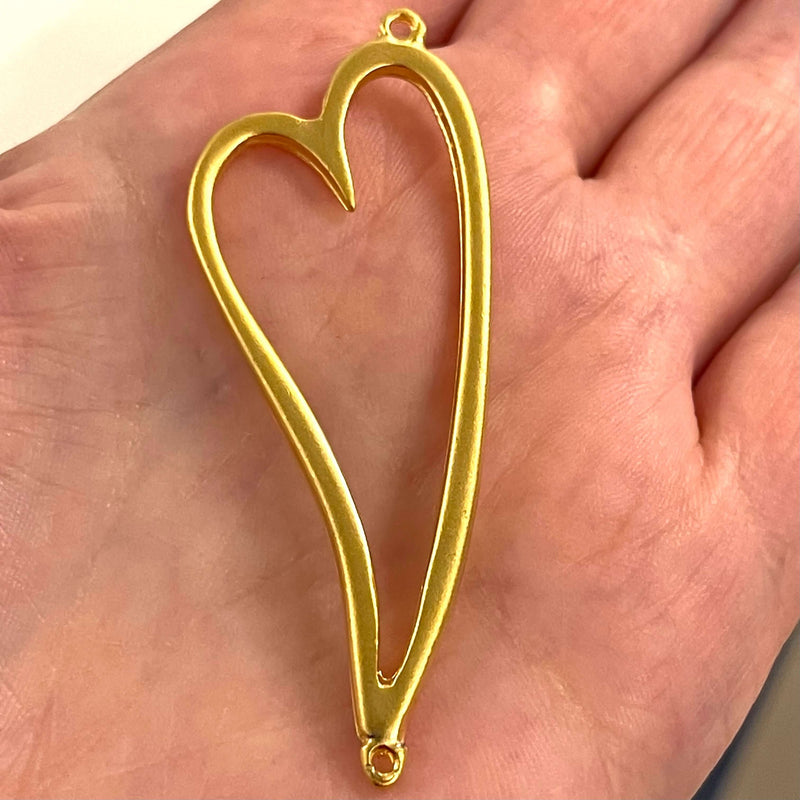 24Kt Matte Gold Plated Heart Pendant With Double Loop