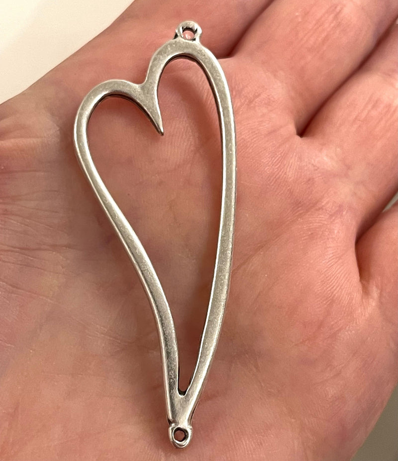 Antique Silver Plated Heart Pendant With Double Loop