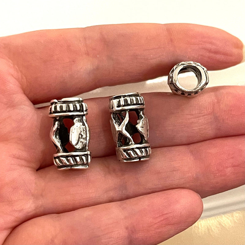 Antique Silver Plated Large Hole Tube Spacer Charms, 3 pcs in a pack