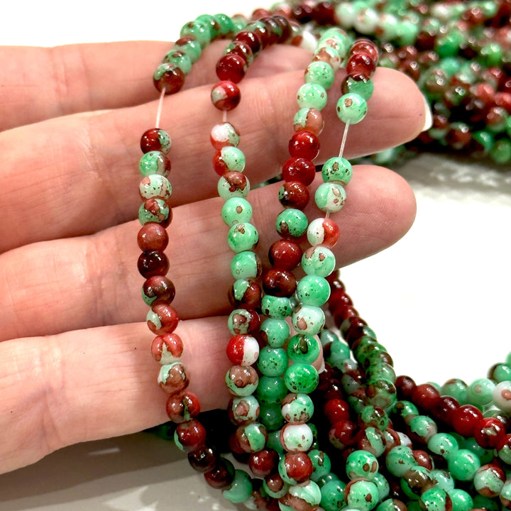 4mm Marbled glass beads, smooth round glass beads full strand