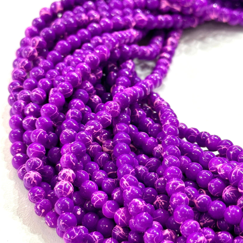 4mm Marbled glass beads, smooth round glass beads full strand