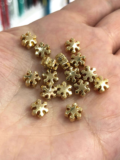 24Kt Gold Plated 6mm Snowflake Spacer Charms, 10 Pieces in a pack,£2