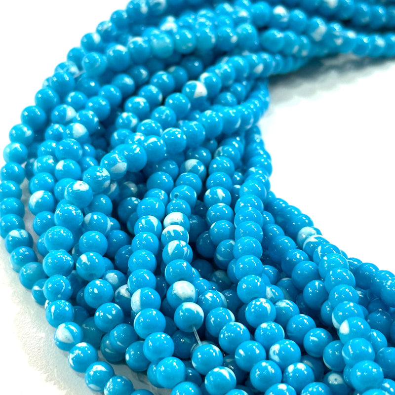 4mm Marbled glass beads, smooth round glass beads full strand