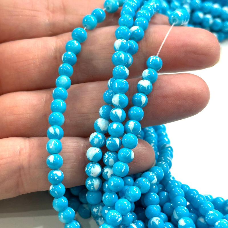 4mm Marbled glass beads, smooth round glass beads full strand