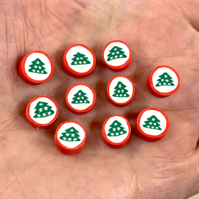 10mm Polymer Clay Christmas Tree Round Beads,10 Beads in a Pack£1.2