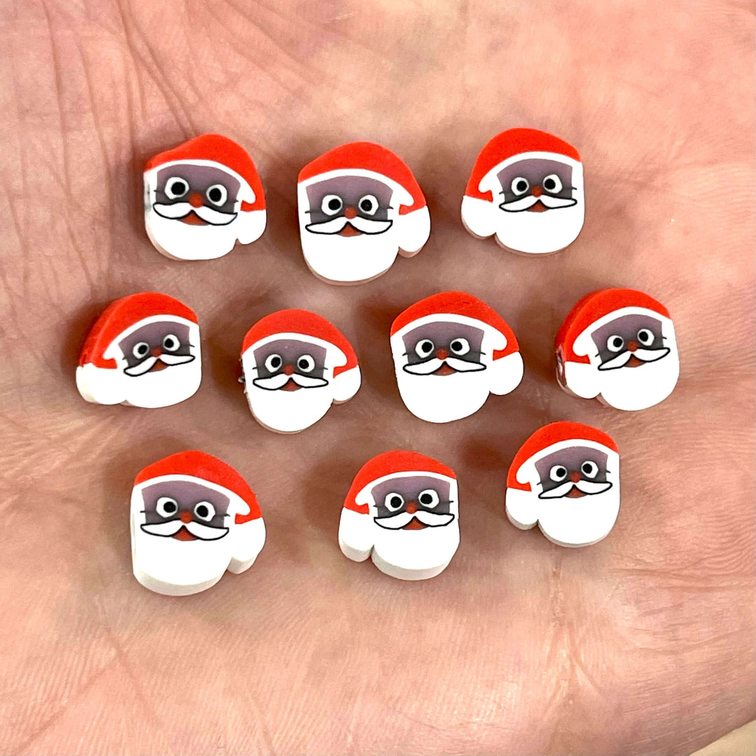 10mm Polymer Clay Santa Round Beads,10 Beads in a Pack