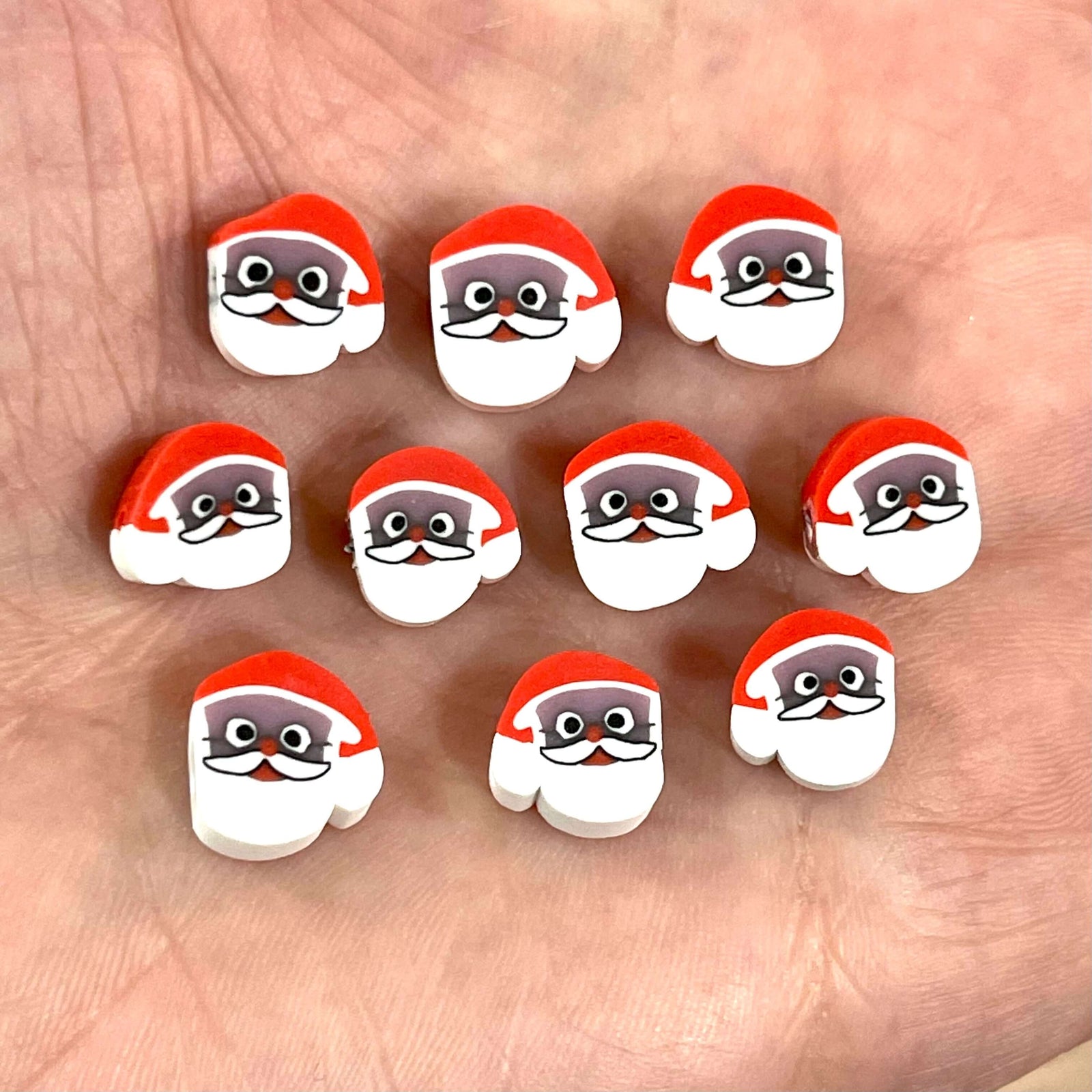 10mm Polymer Clay Santa Round Beads,10 Beads in a Pack