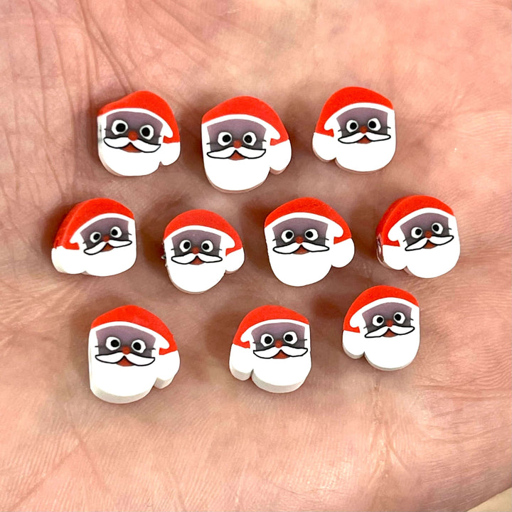 10mm Polymer Clay Santa Round Beads,10 Beads in a Pack