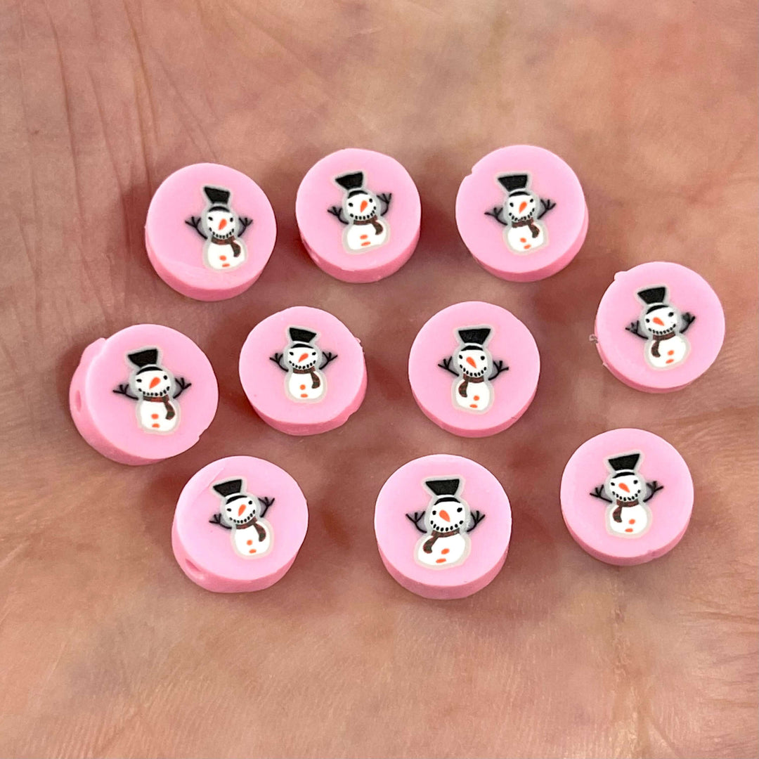 10mm Polymer Clay Snowman Round Beads,10 Beads in a Pack