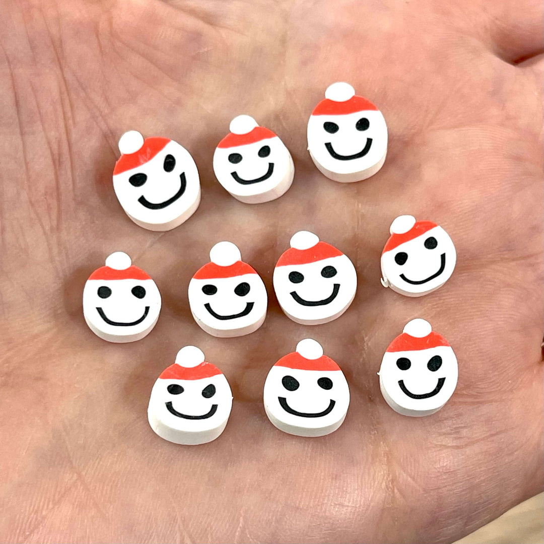 10mm Polymer Clay Snowman Round Beads,10 Beads in a Pack