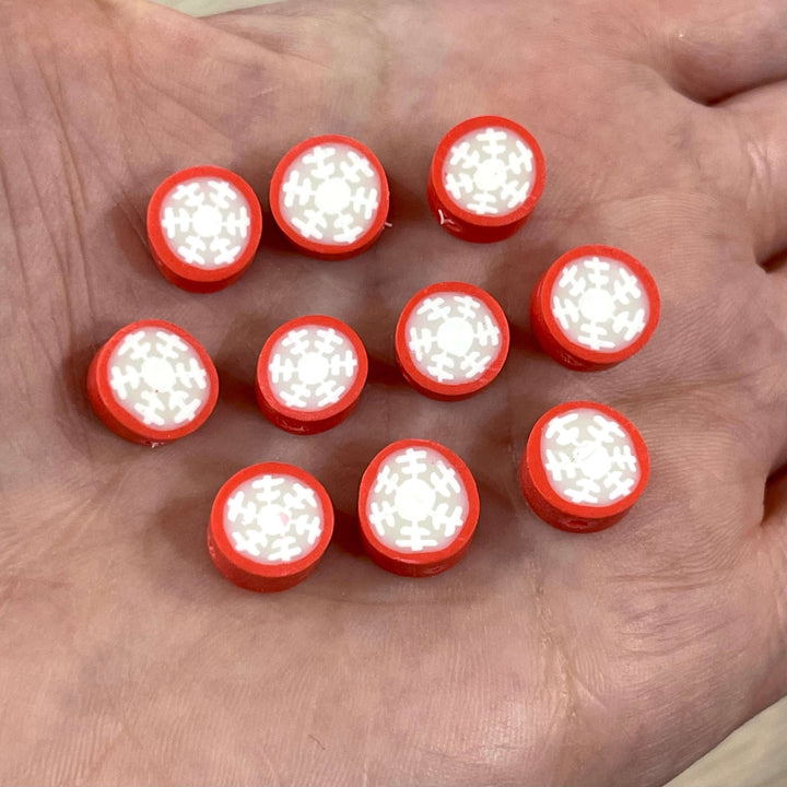 10mm Polymer Clay Snowflake Round Beads,10 Beads in a Pack