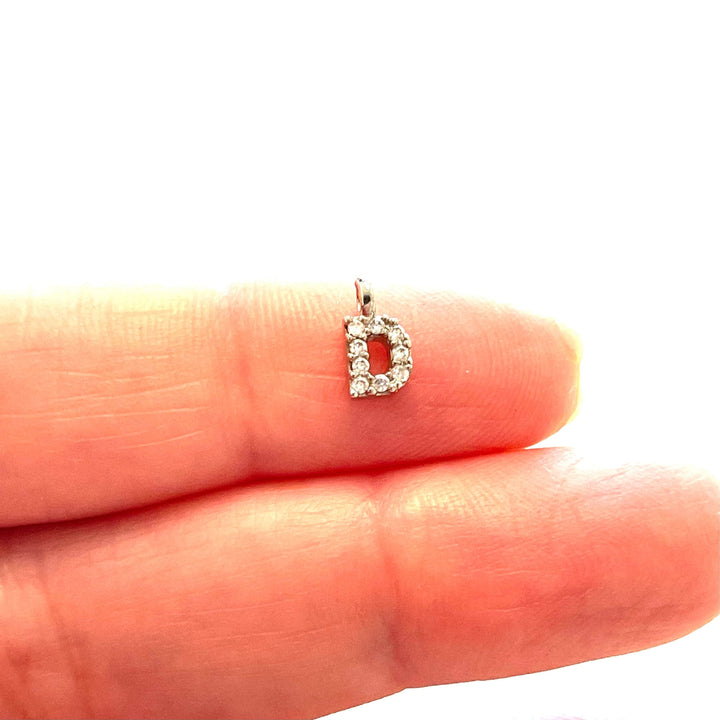 Silver Plated Brass Micro Pave Initial Charms