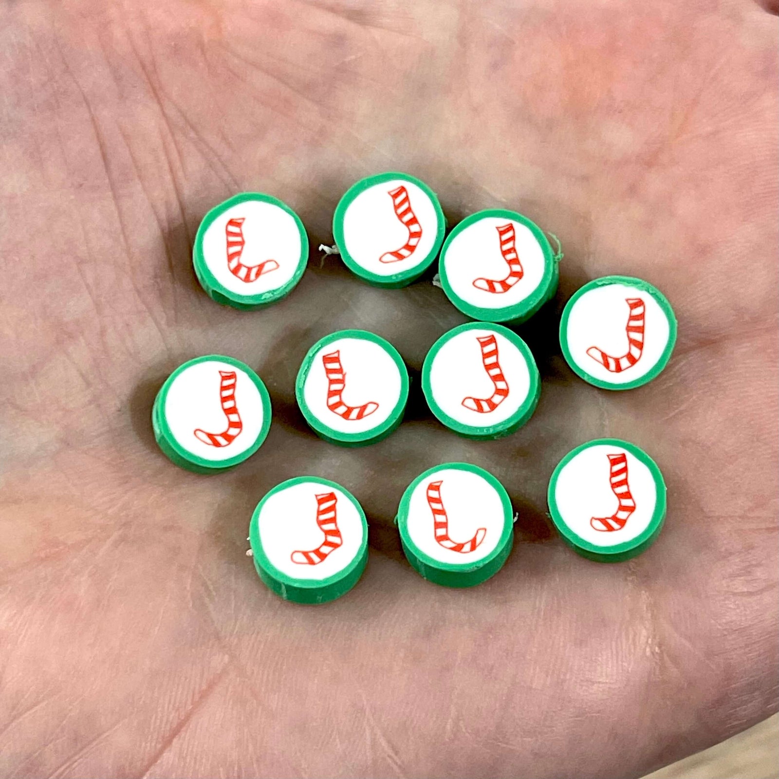 10mm Polymer Clay Christmas Candy Round Beads,10 Beads in a Pack