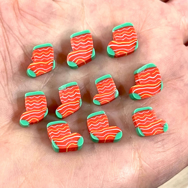 10mm Polymer Clay Christmas Stocking Round Beads,10 Beads in a Pack