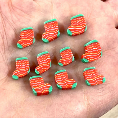 10mm Polymer Clay Christmas Stocking Round Beads,10 Beads in a Pack£1.2