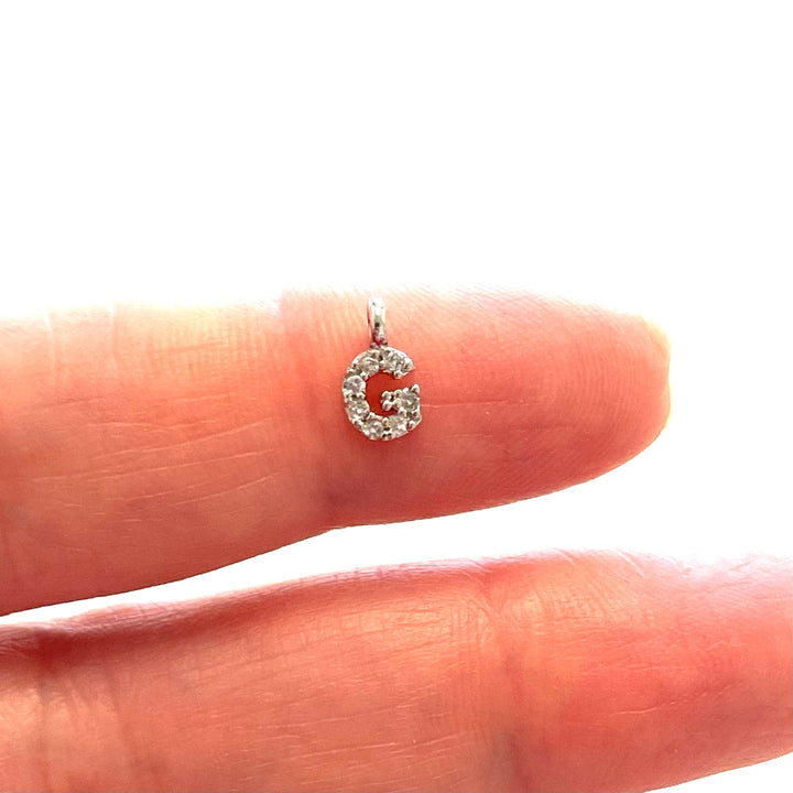 Silver Plated Brass Micro Pave Initial Charms