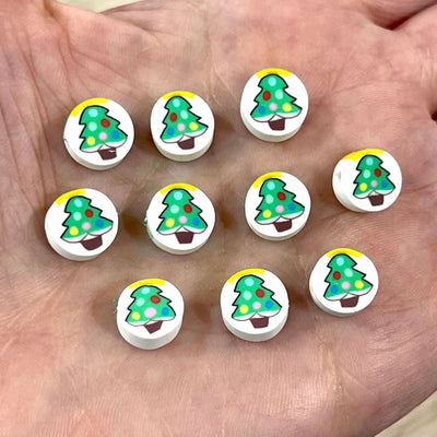 10mm Polymer Clay Christmas Tree Round Beads,10 Beads in a Pack£1.2