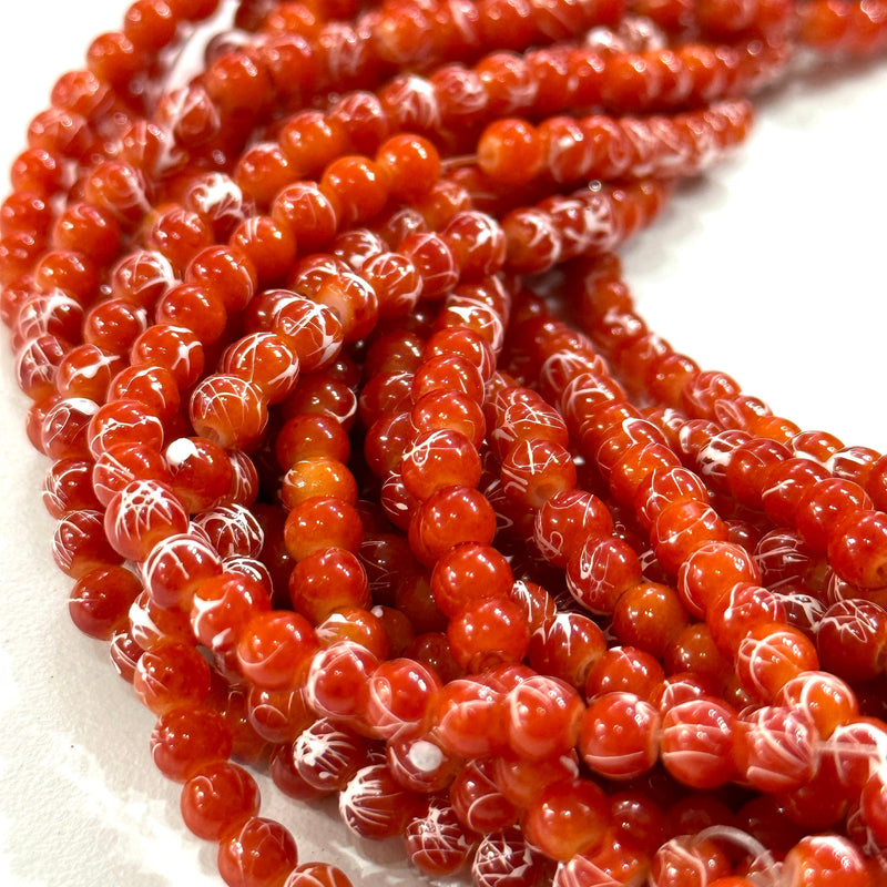 4mm Marbled glass beads, smooth round glass beads full strand