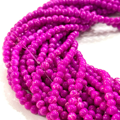 4mm Marbled glass beads, smooth round glass beads full strand