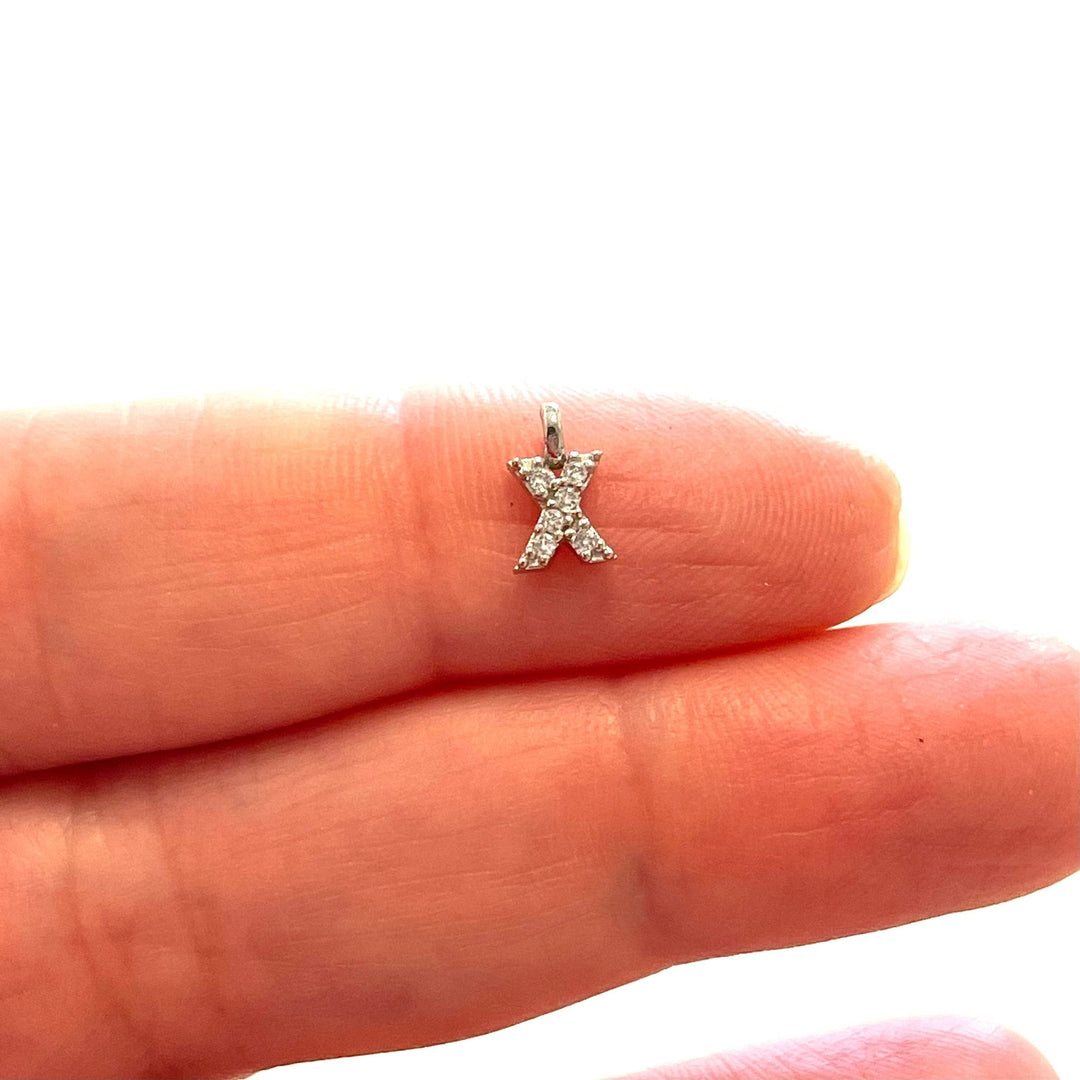 Silver Plated Brass Micro Pave Initial Charms