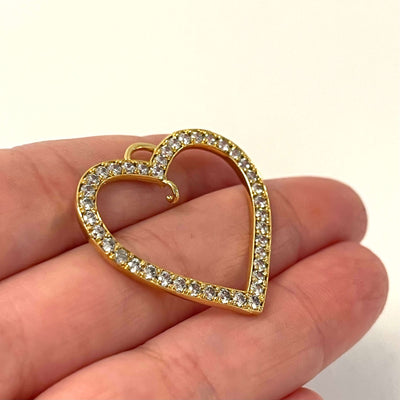 24Kt Gold Plated High Quality CZ Micro Pave Heart Pendant with Open Hole