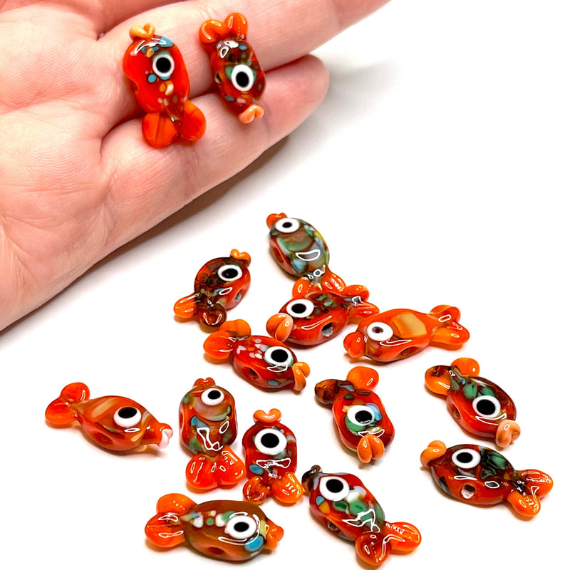 Hand Made Murano Glass Orange Fish Charms, 2 pcs in a pack
