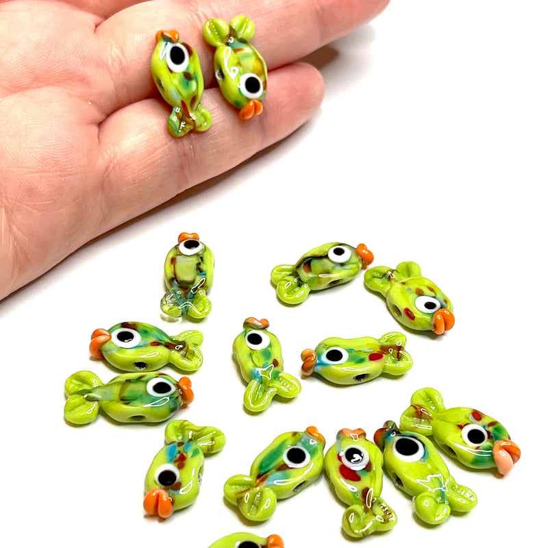 Hand Made Murano Glass Green Fish Charms, 2 pcs in a pack