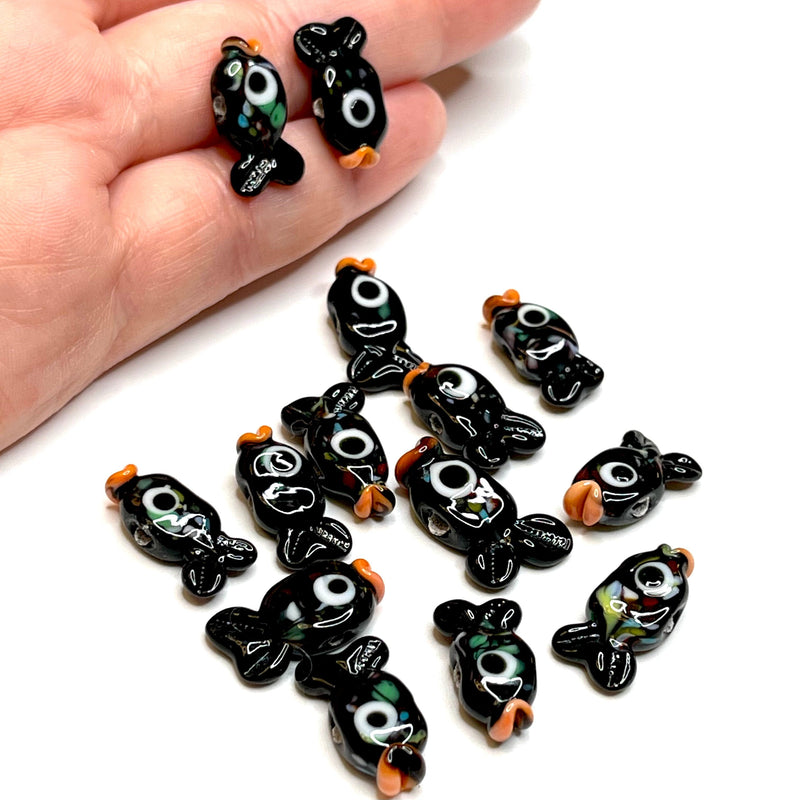 Hand Made Murano Glass Black Fish Charms, 2 pcs in a pack