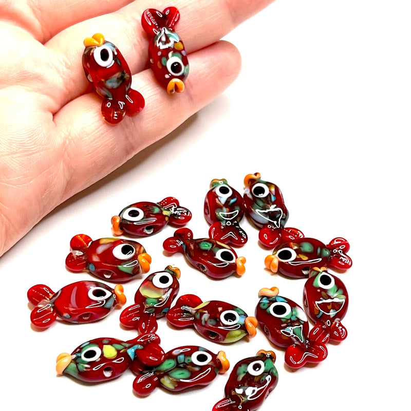Hand Made Murano Glass Red Fish Charms, 2 pcs in a pack