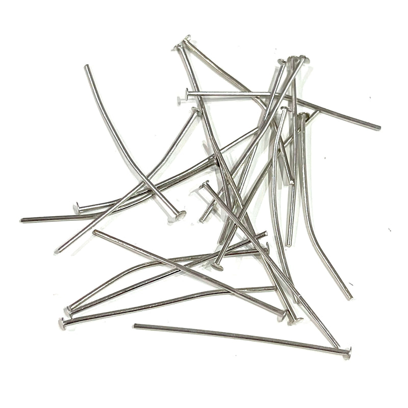 35mm Rhodium Plated Brass Head pins, 0.7mm by 35mm, Rhodium Head Pins