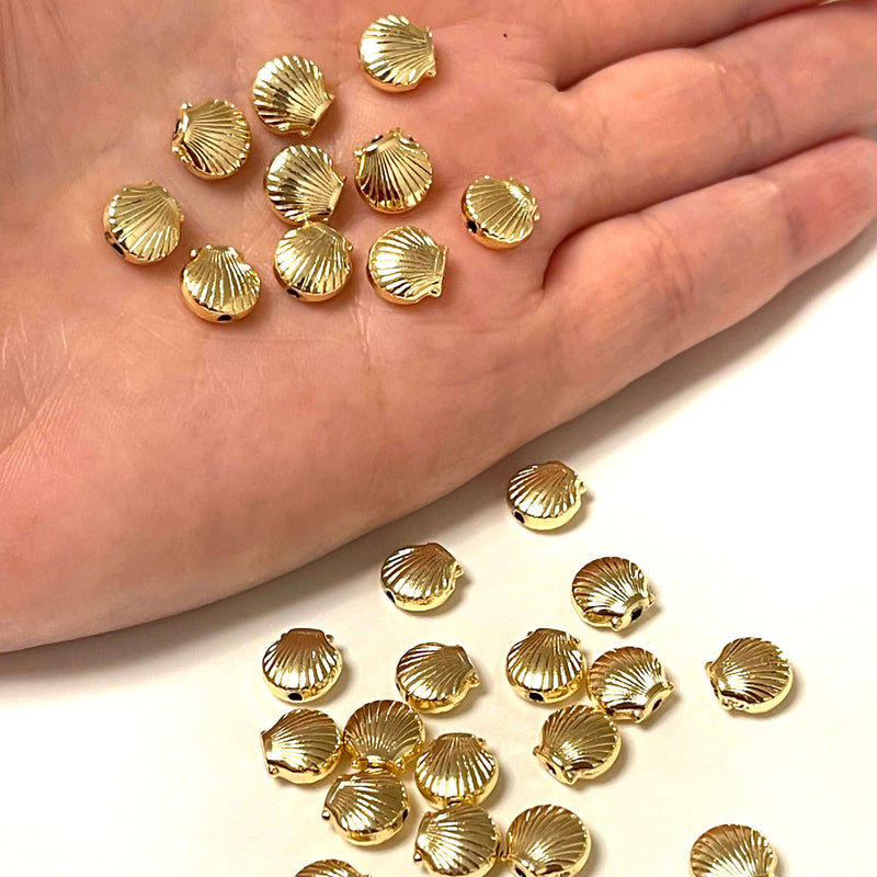 24Kt Shiny Gold Plated Oyster Spacer Charms, Vertical Hole Oyster Charms 10 pcs in a pack