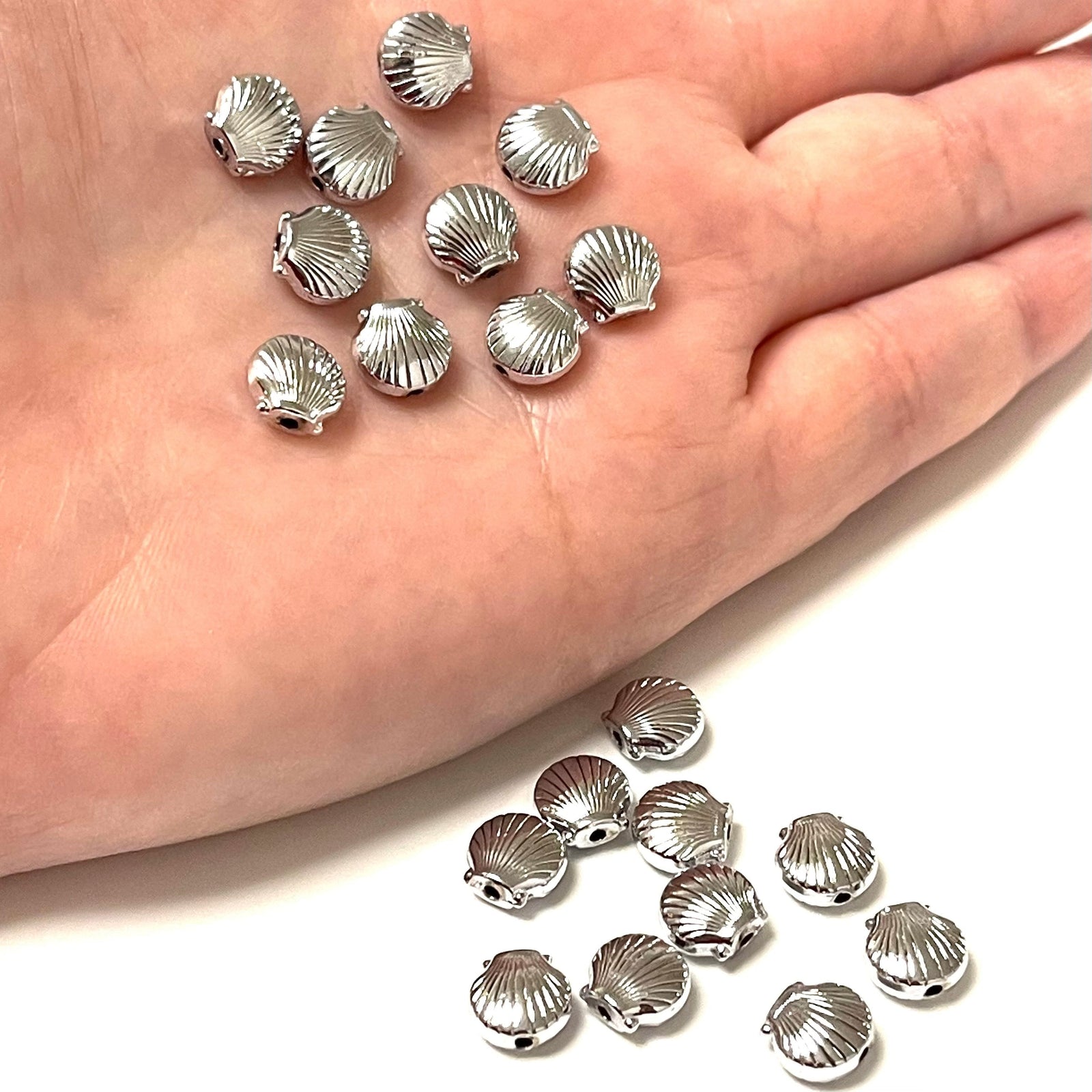 Rhodium Plated Oyster Spacer Charms, 10 pcs in a pack