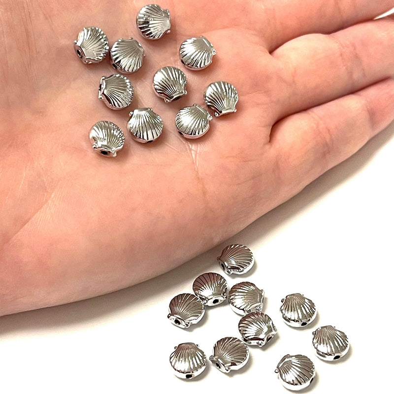 Rhodium Plated Oyster Spacer Charms, 10 pcs in a pack