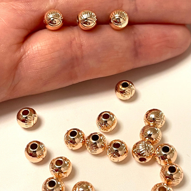Rose Gold Plated 6mm Spacer Balls With Eye, 6mm Rose Gold Spacer Balls,  10 pcs in a pack