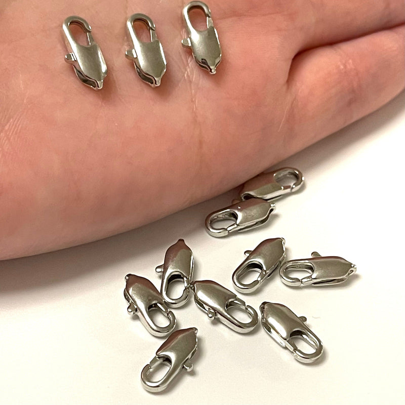 Rhodinierte Karabinerverschlüsse (14 mm x 5 mm) 3 Stück in einer Packung