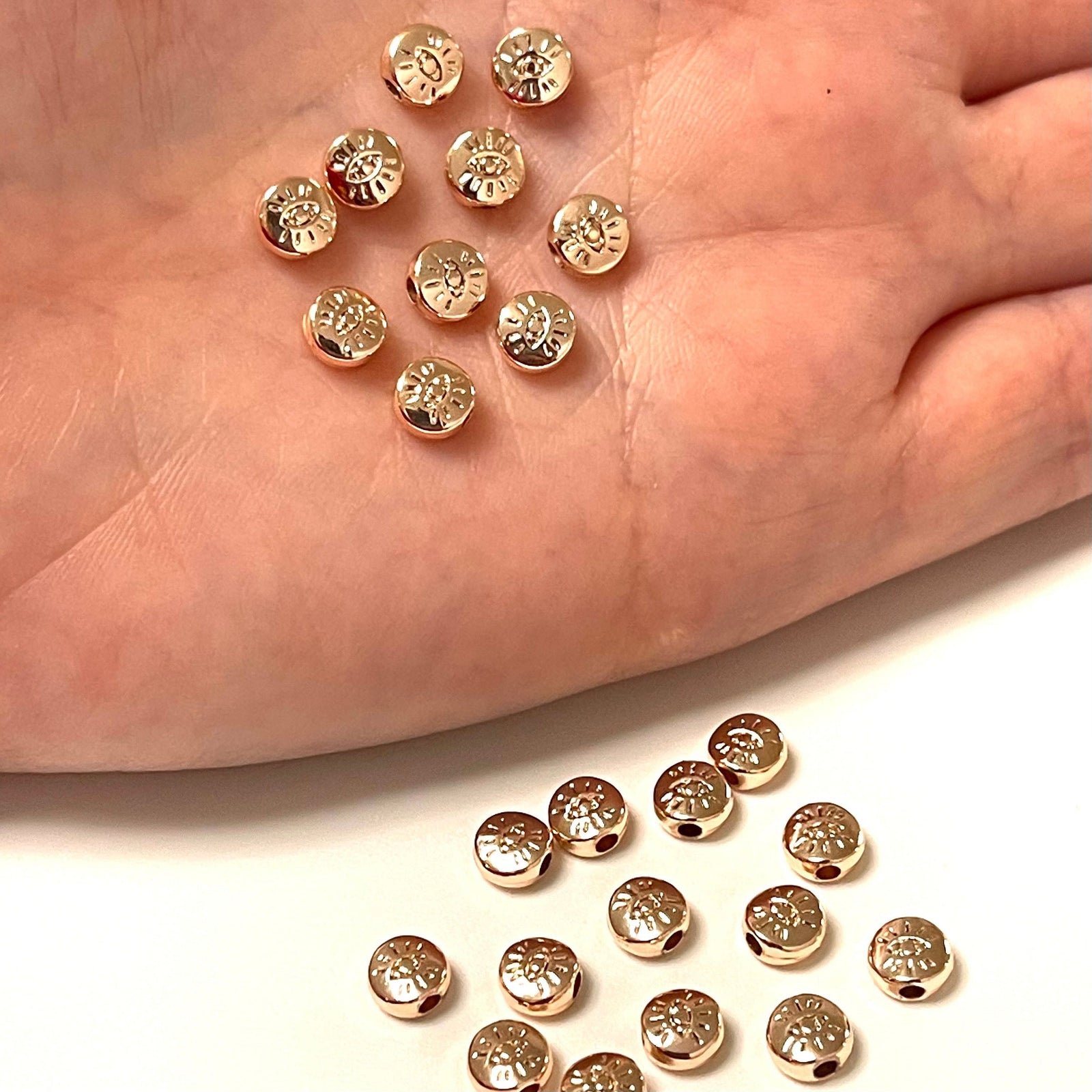 Rose Gold Plated 6mm Spacer Flat Balls With Eye, 6mm Rose Gold Spacer Flat Balls, 10 pcs in a pack
